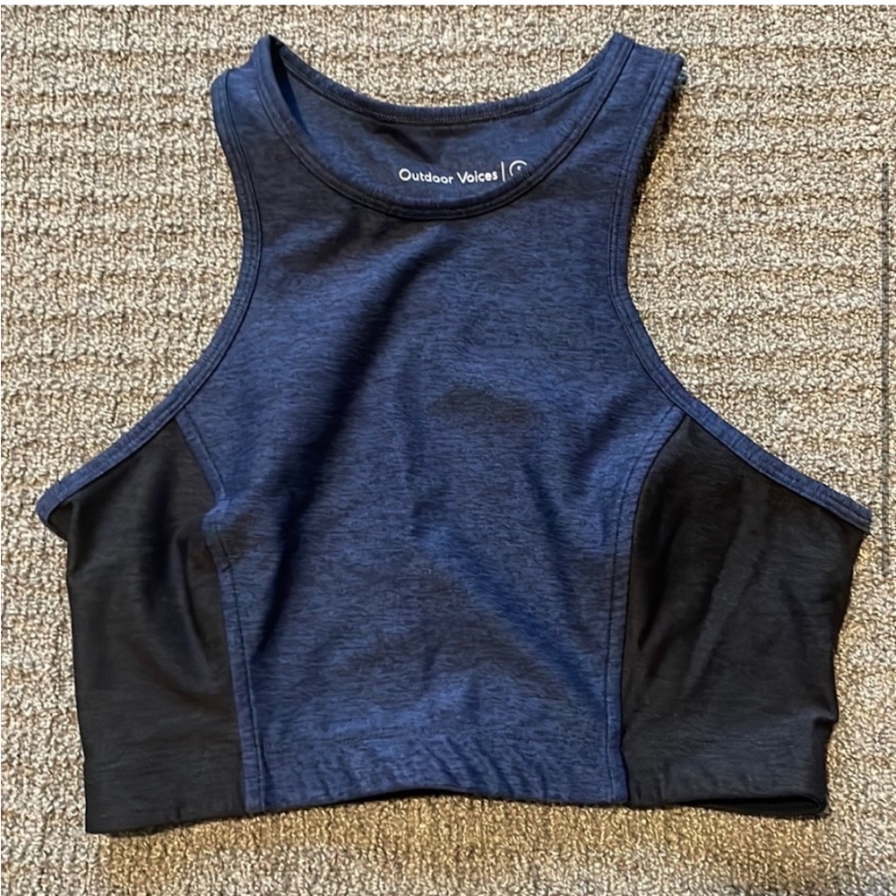 Outdoor Voices Blue and Black Two Tone Athena Crop Top Sports Bra Size Small
